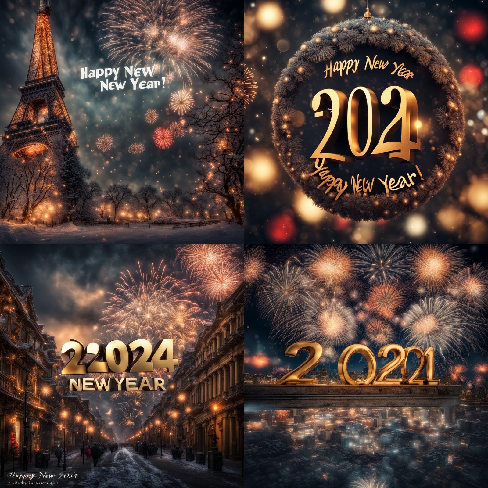 Happy New Year 2024 in Hyperrealistic Style