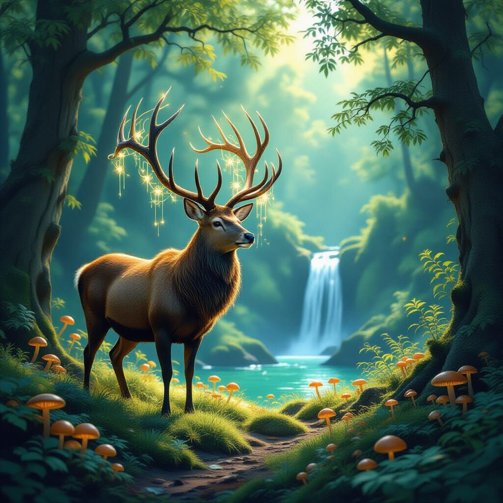 Majestic Stag in Ethereal Forest Clearing