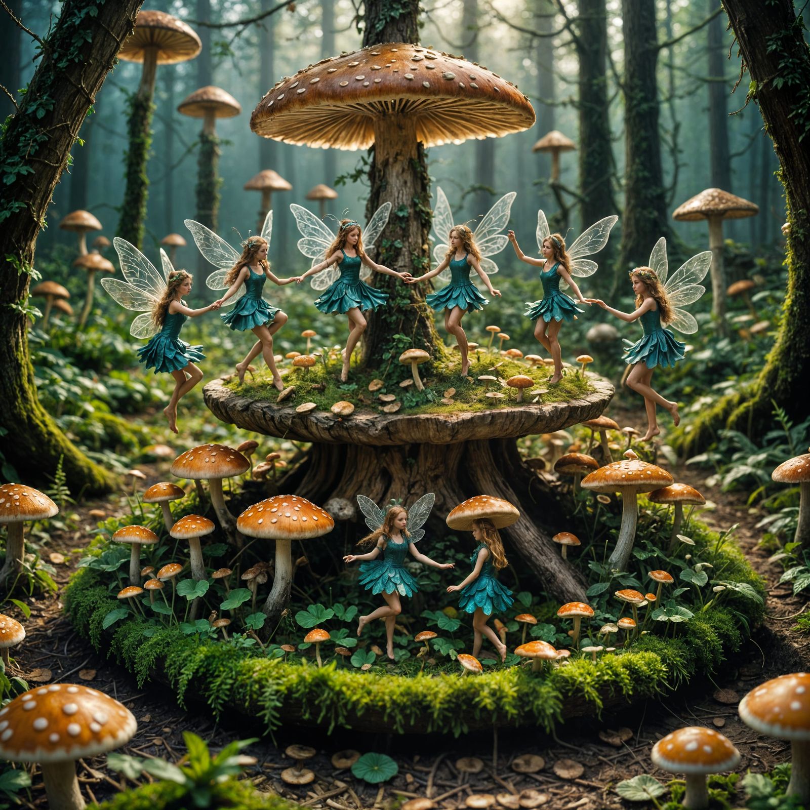 Fairies Dancing in a Mushroom Circle