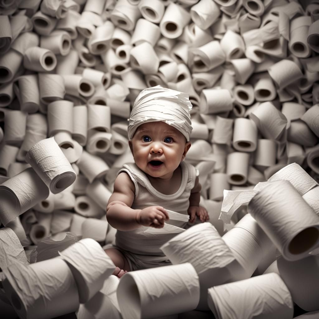 Mischievous Baby Covered in Toilet Paper