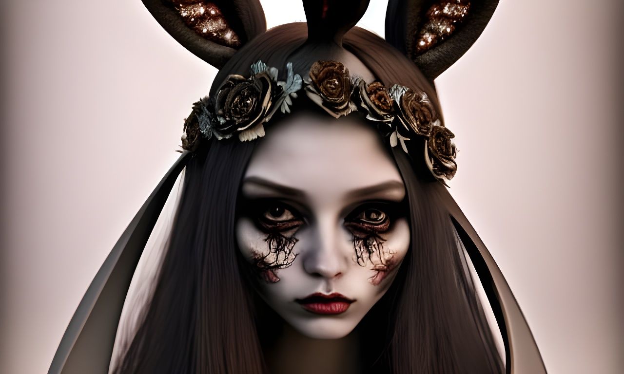 Ominous Woman in Bunny Costume: Hyperdetailed Portrait
