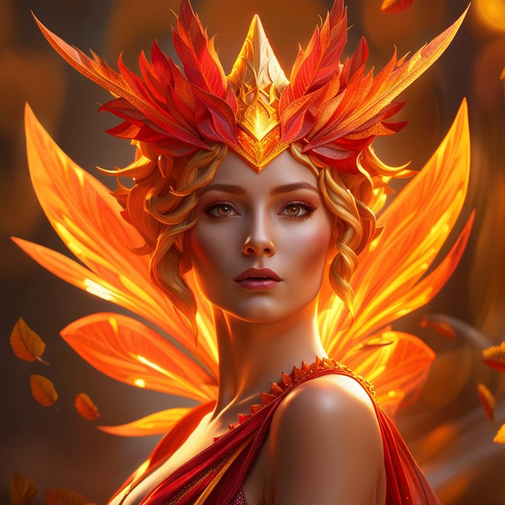 Autumn Fire Fairy Queen Portrait in Hyperdetailed Style