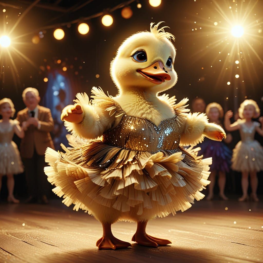 Duckling Dances Samba in Pixar Cartoon Style