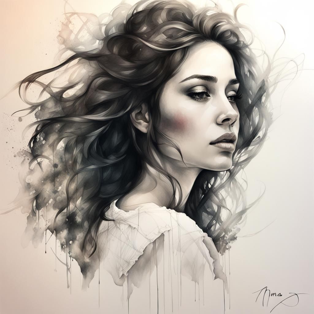 Gorgeous Latina Woman: Hyper-Realistic Ink and Oil Portrait