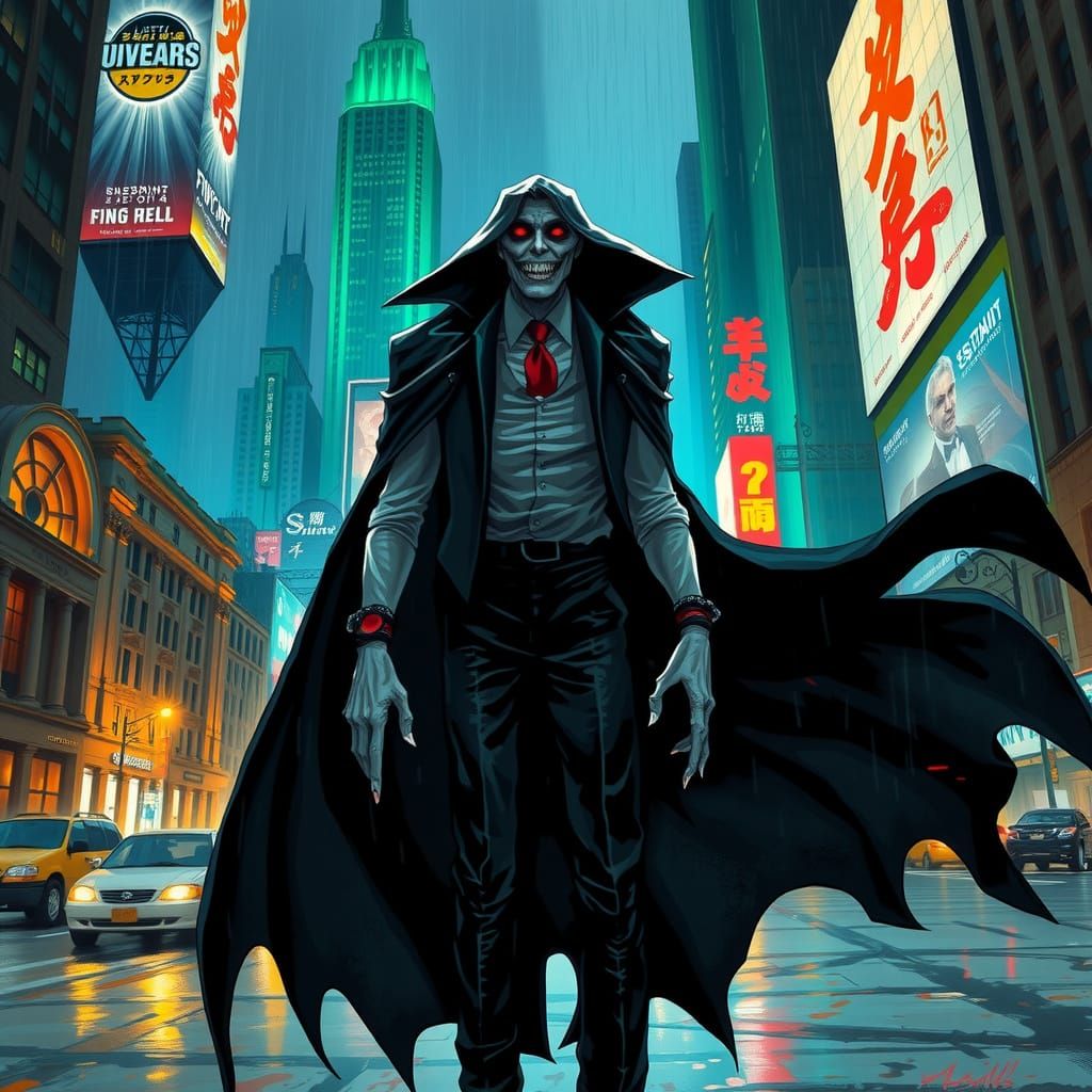 Gothic Gentleman in Dark Futuristic Cityscape