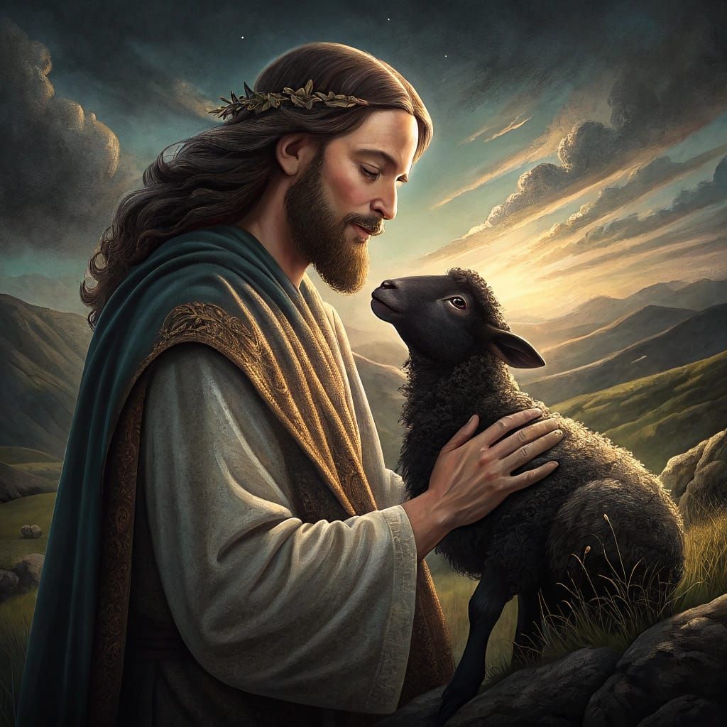 Jesus Christ Holding a Lamb: Digital Matte Painting