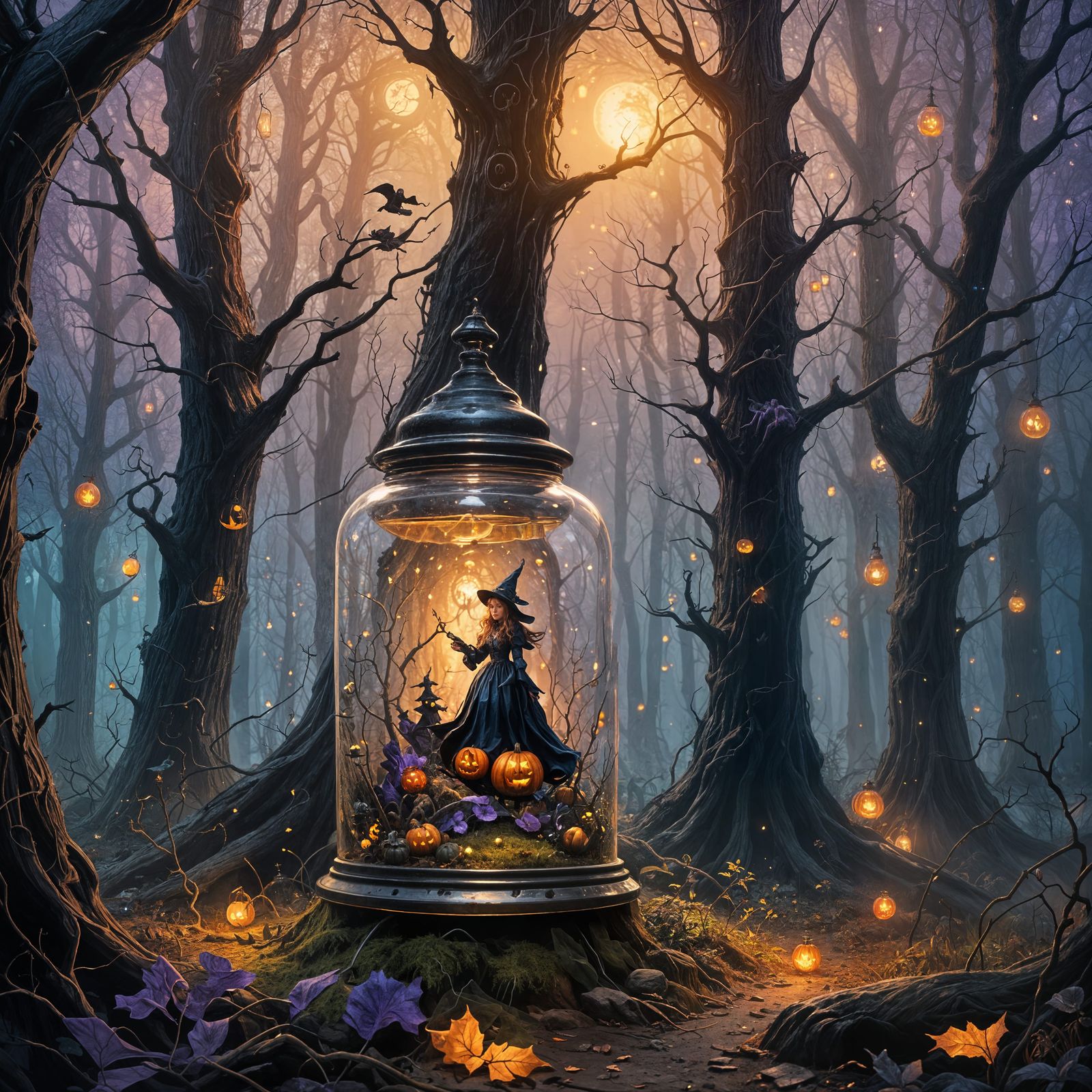 Enchanting Halloween Witch Trapped in Bell Jar