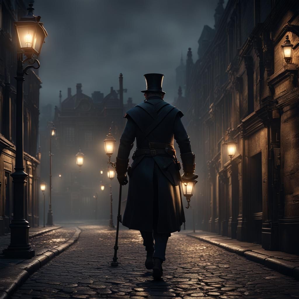 Lamplighter on Dark Street: 3D Game Cinematic Art