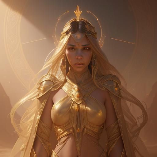 Desert Princess wearing Golden sheer robes head to feet back...