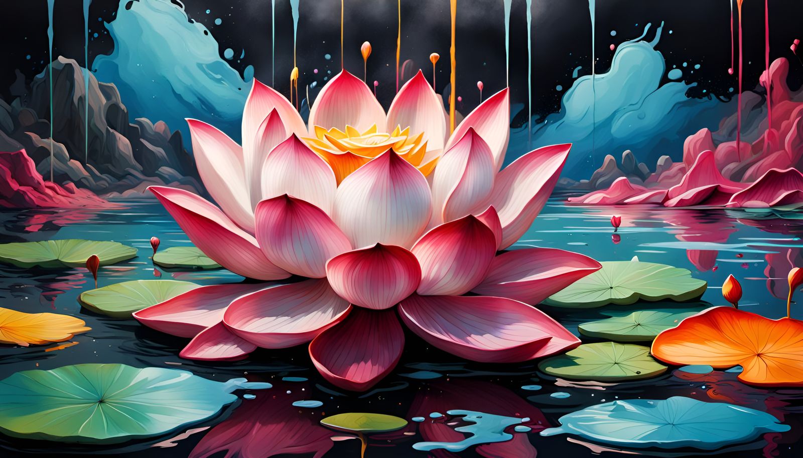 Colorful Lotus Lake Graffiti Art