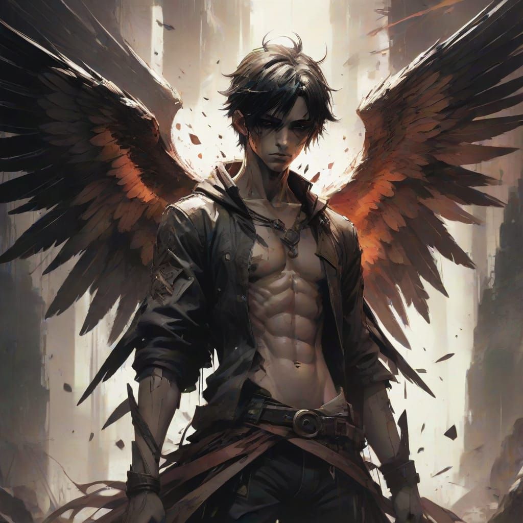 Fallen Angel in Vibrant Anime Art