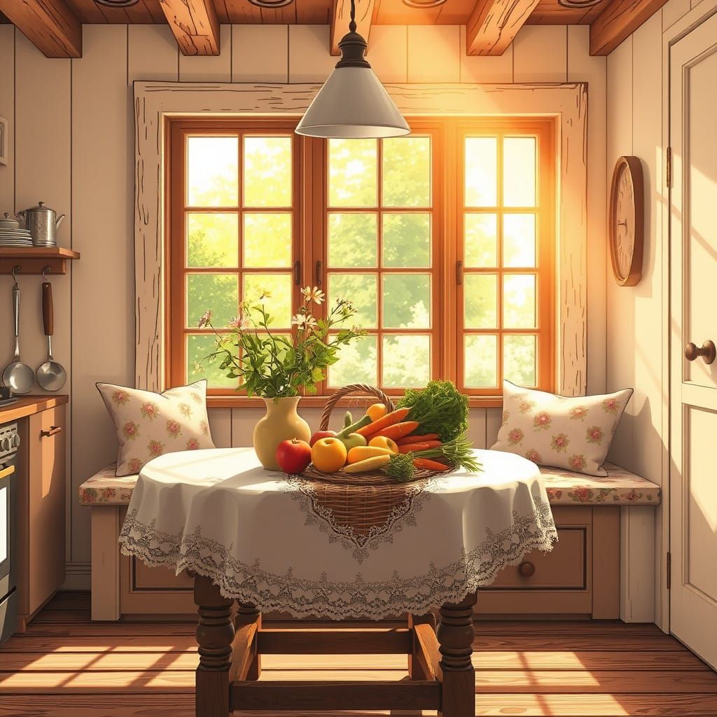 Cozy Farmhouse Kitchen in Warm Golden Light