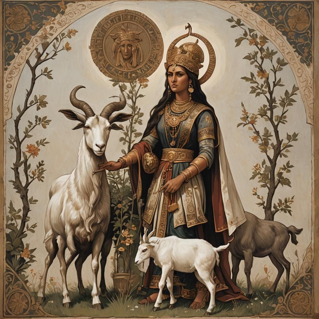 Goddess Nika and goats