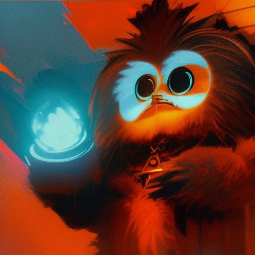 Hyperdetailed Furby Concept Art in Triadic Colors