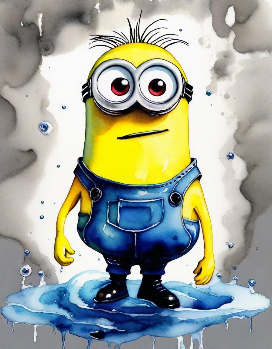 Minion with Googly Eyes in Watercolor Style