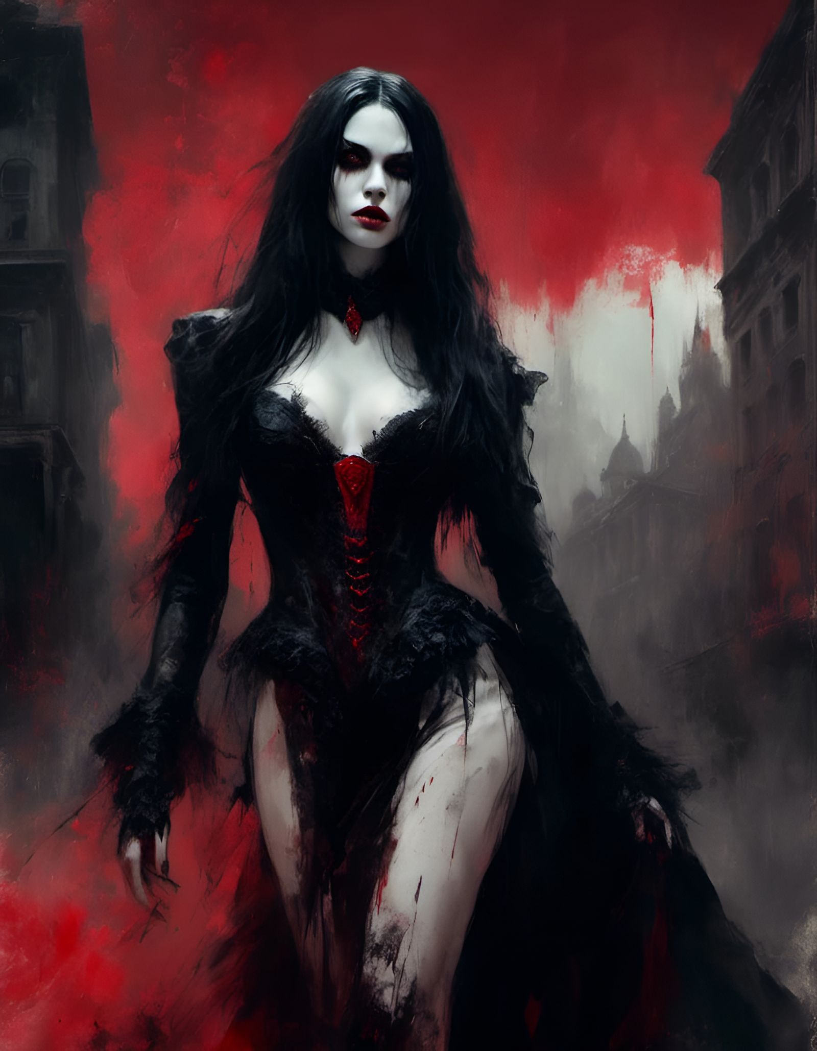 Strikingly Beautiful Vampire Queen in City Setting