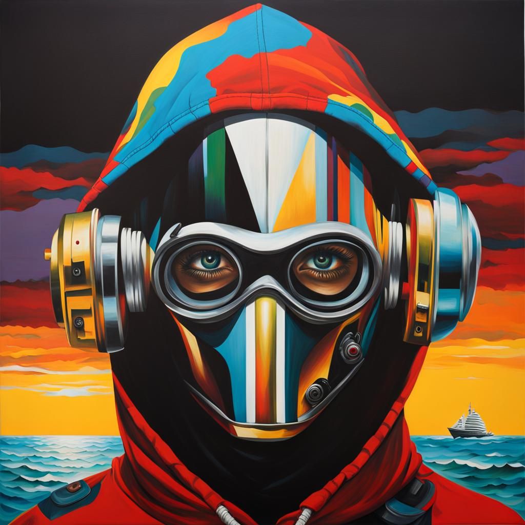 Surreal Robot Captain in Mediterranean Landscape