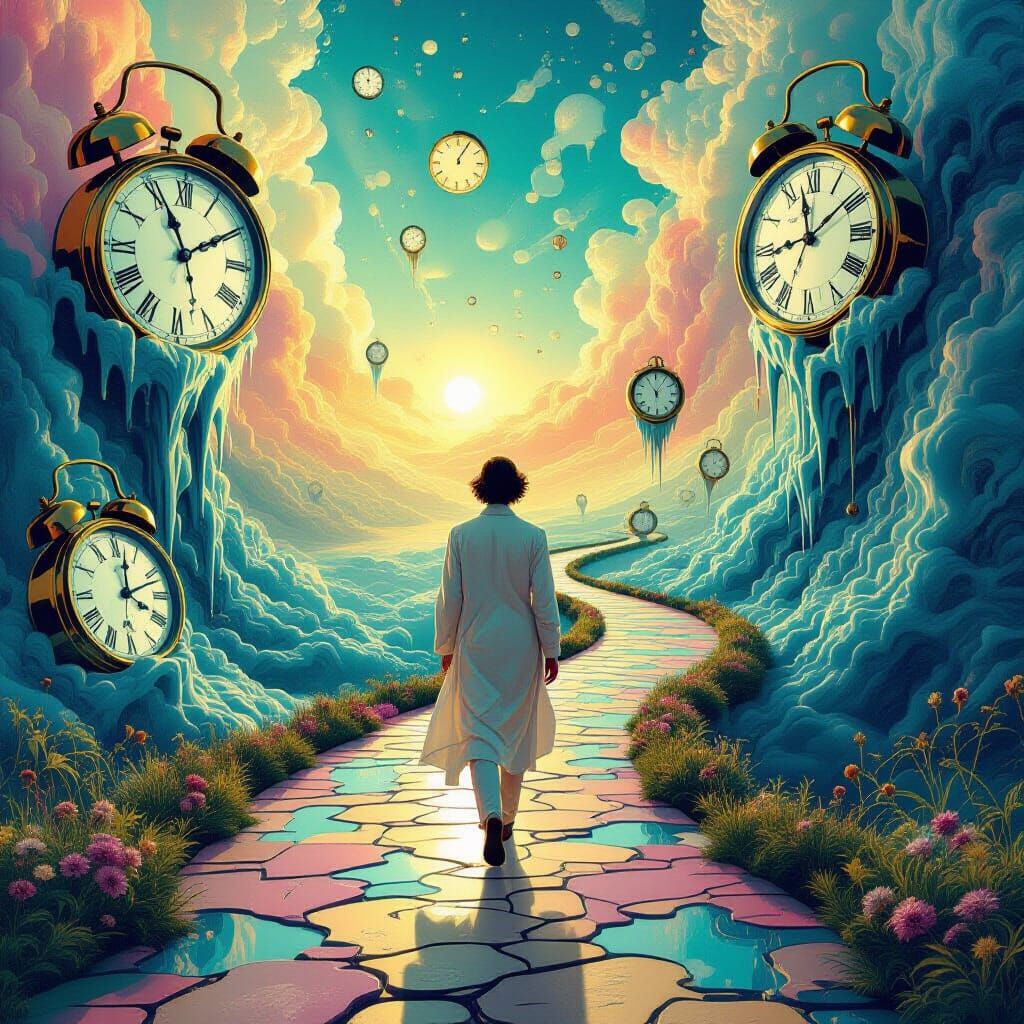 Dreamlike Figure on Winding Pathway: Surreal Art