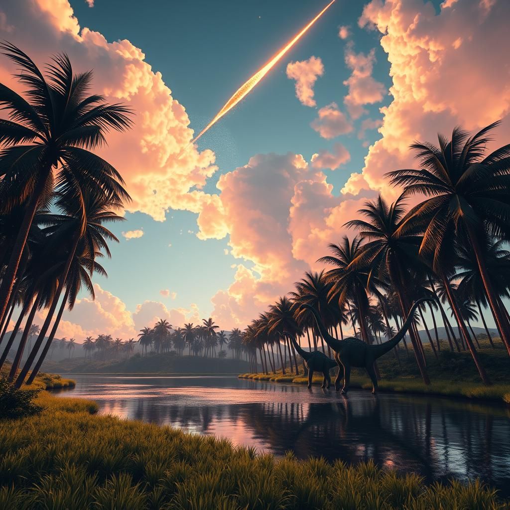 Dinosaurs Journey Under Comet in Low Poly Style