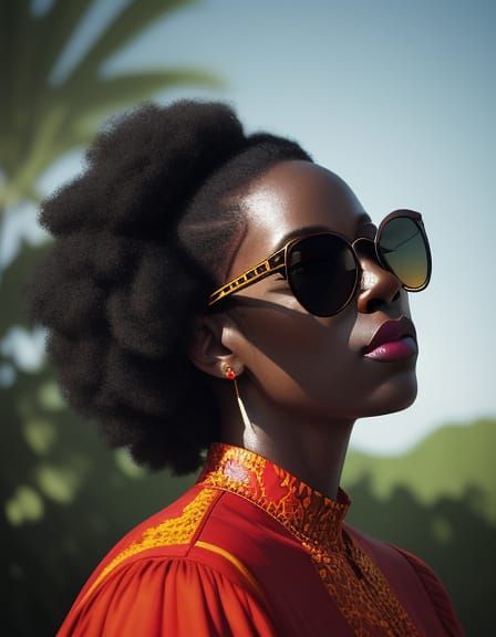 Beautiful Black Woman in Vibrant Summer Setting, in Hyperrea...