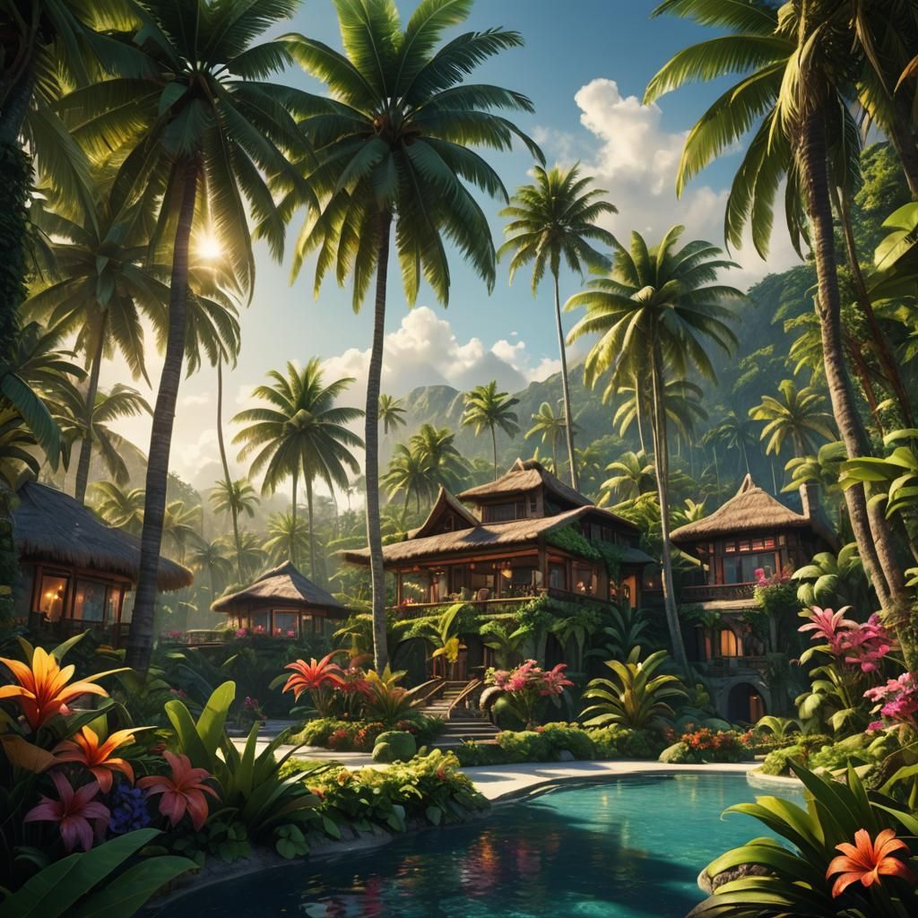Lush Island Resort: A Fantasy Matte Painting