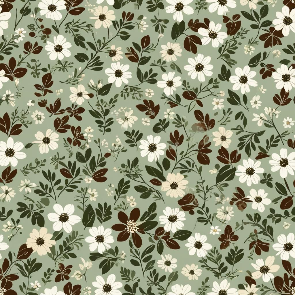 minimalist flower seamless white brown and green color with creamy color background