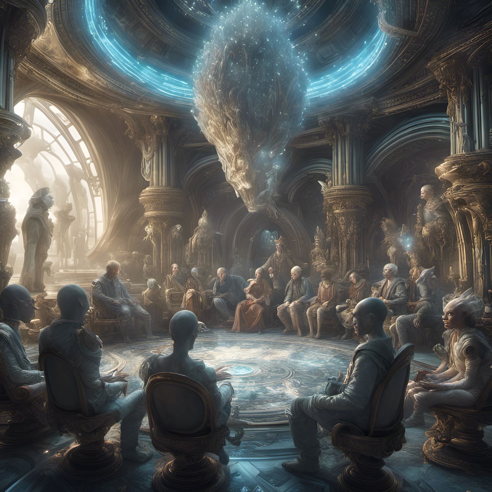 Dreamlike Alien Socializing, Hyperrealistic Digital Art