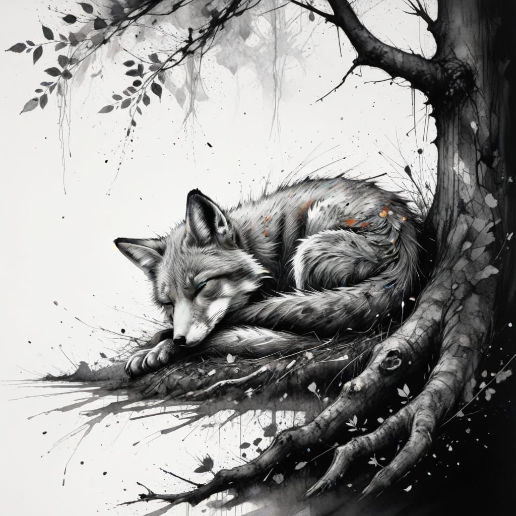 Surreal Fox Dreams in Charcoal Minimalism