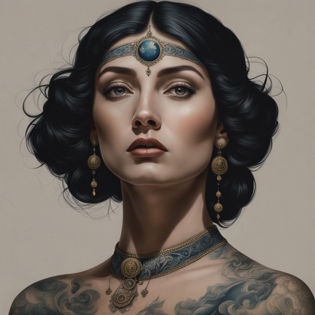 Night Divinity Portrait with Lunar Tattoos