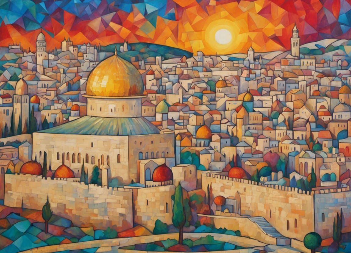 Abstract Jerusalem Mosaic with Vivid Colors