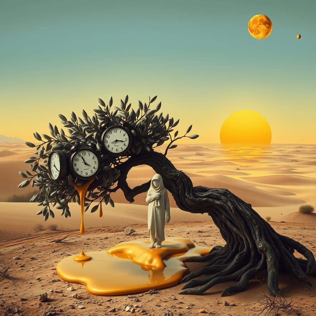 Surrealist Melting Clocks on Barren Coast