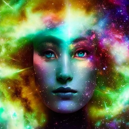 Ethereal Woman's Face as the Universe Itself