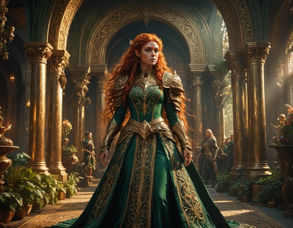 Voluptuous Elf in Ornate Gown, Digital Art