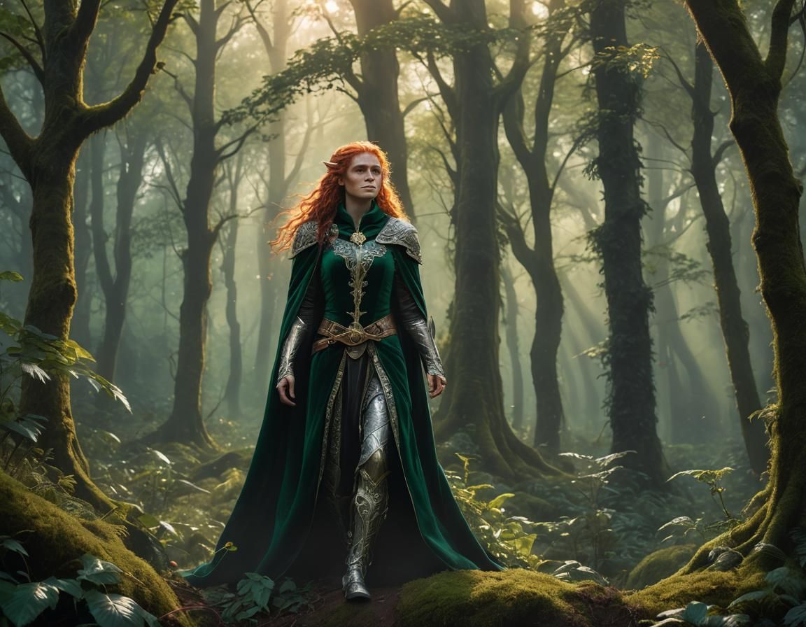 Fantasy Elf in Misty Forest Digital Painting