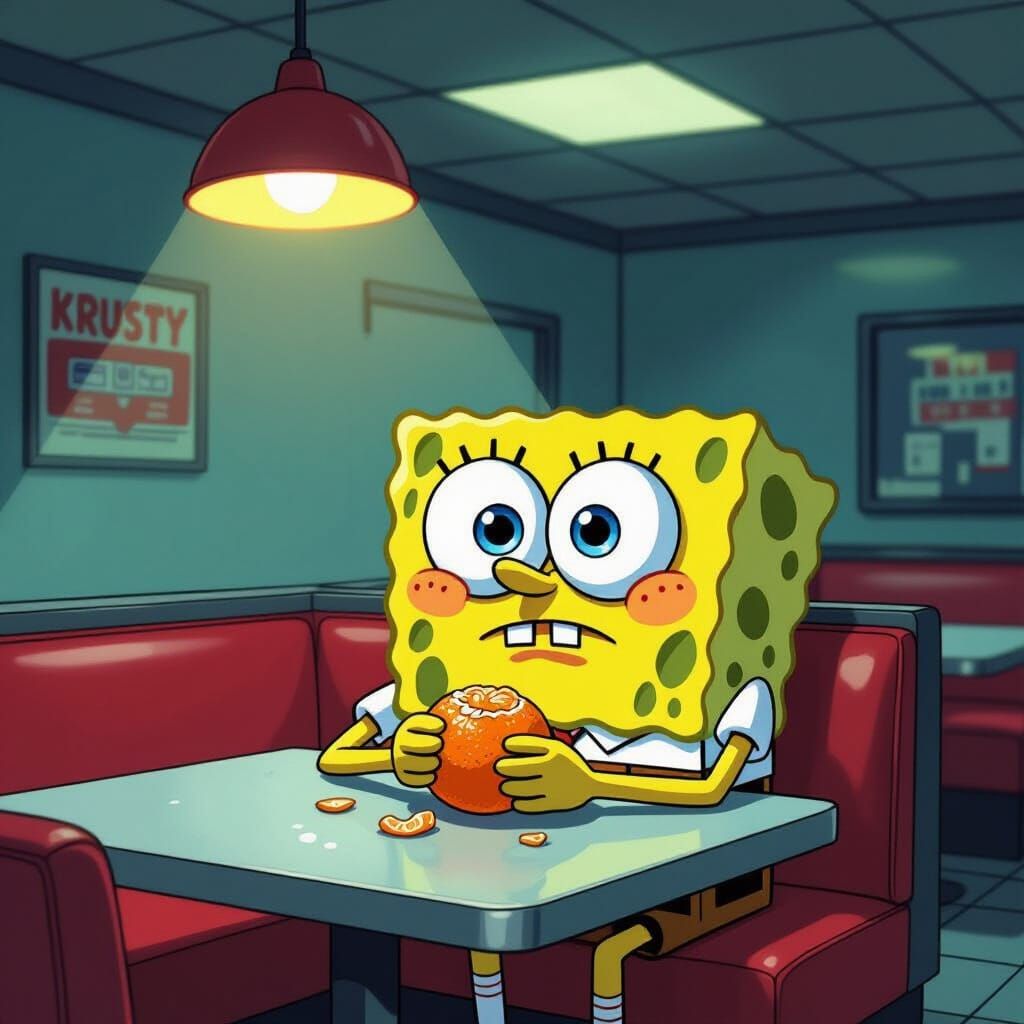 Sad Spongebob Eats Mandarin at Krusty Krab