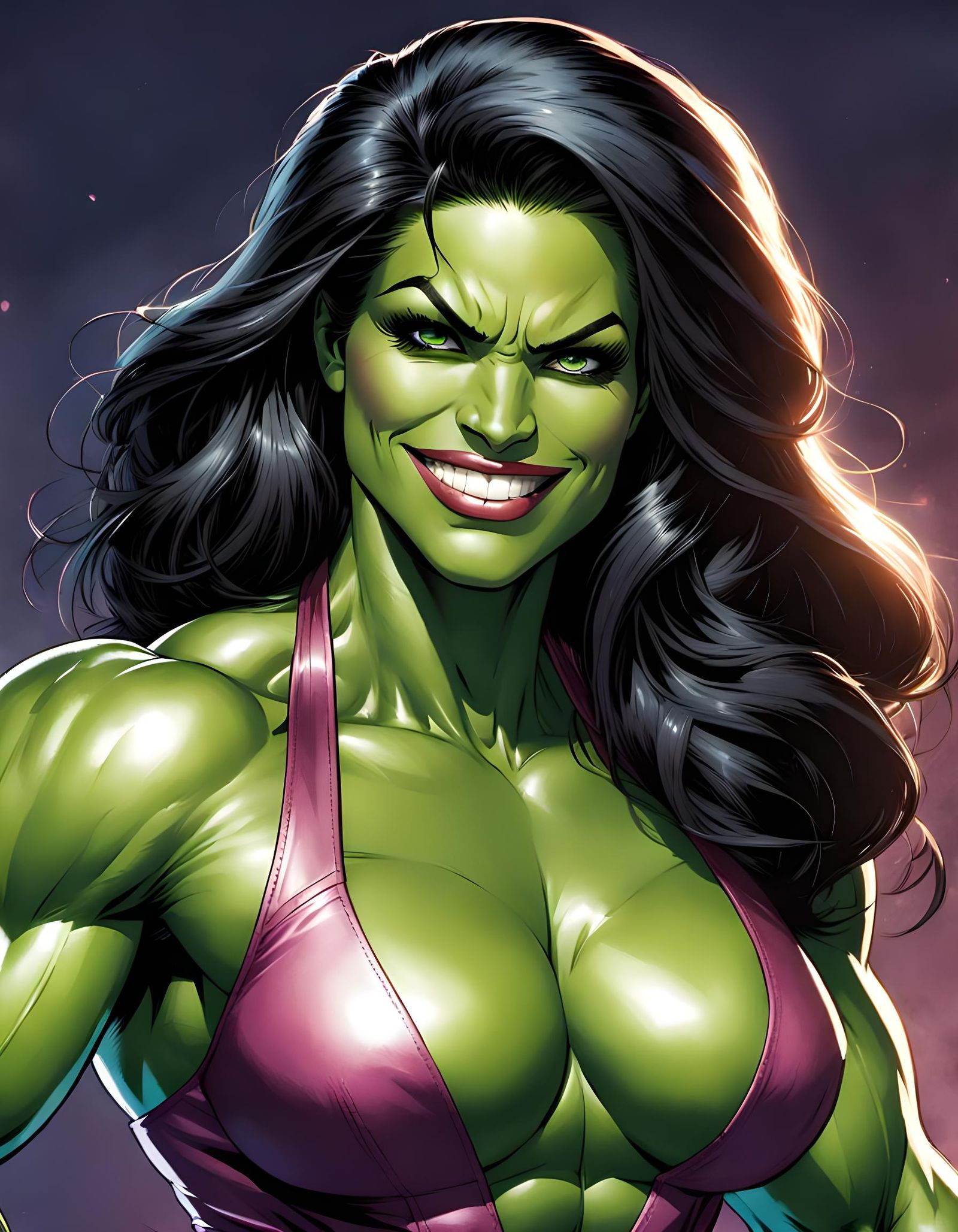 Blushing She Hulk in Shy Pose: Comic Book Art