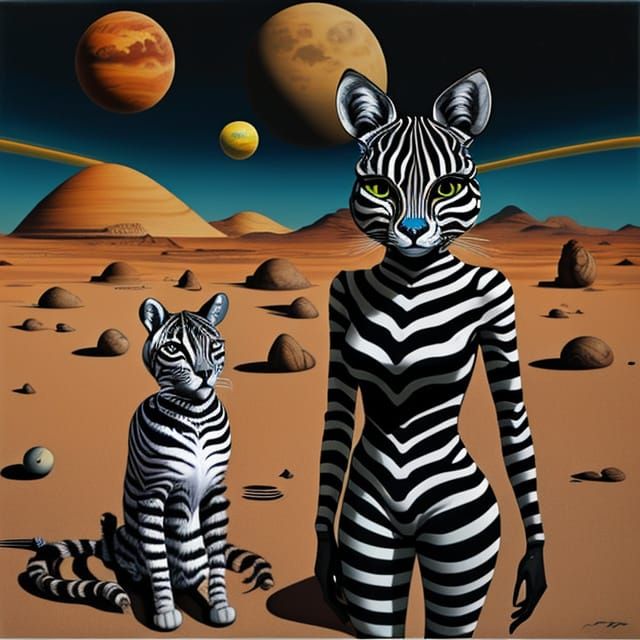 Surreal Cyberpunk Zebra Cat on Mars