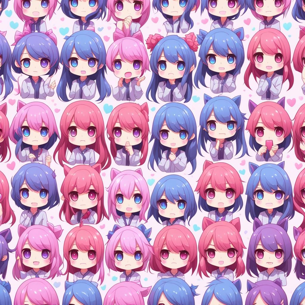 Anime Emote Girl Pattern in Kawaii Style