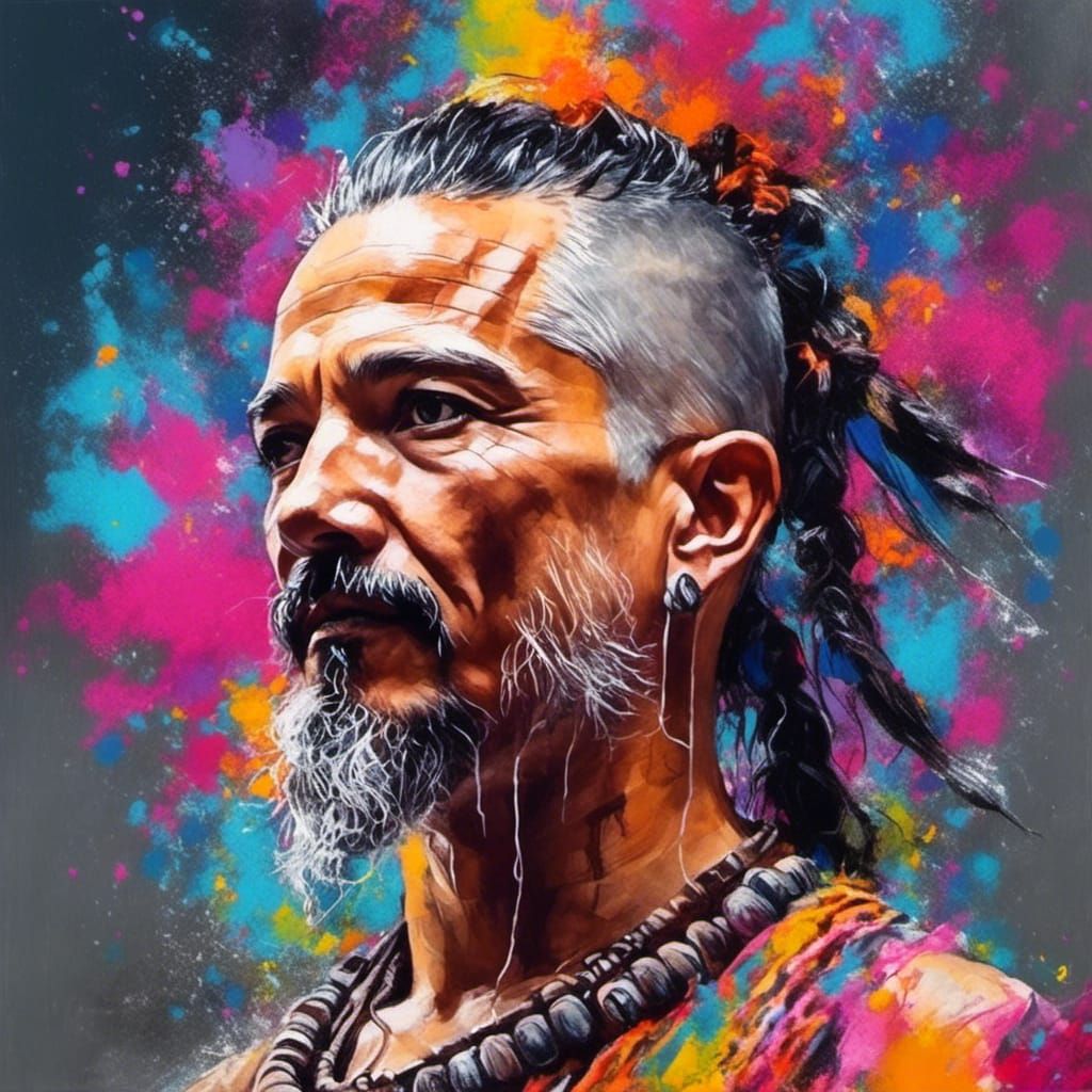 Cyberpunk Mayan Shaman in Vivid Colors