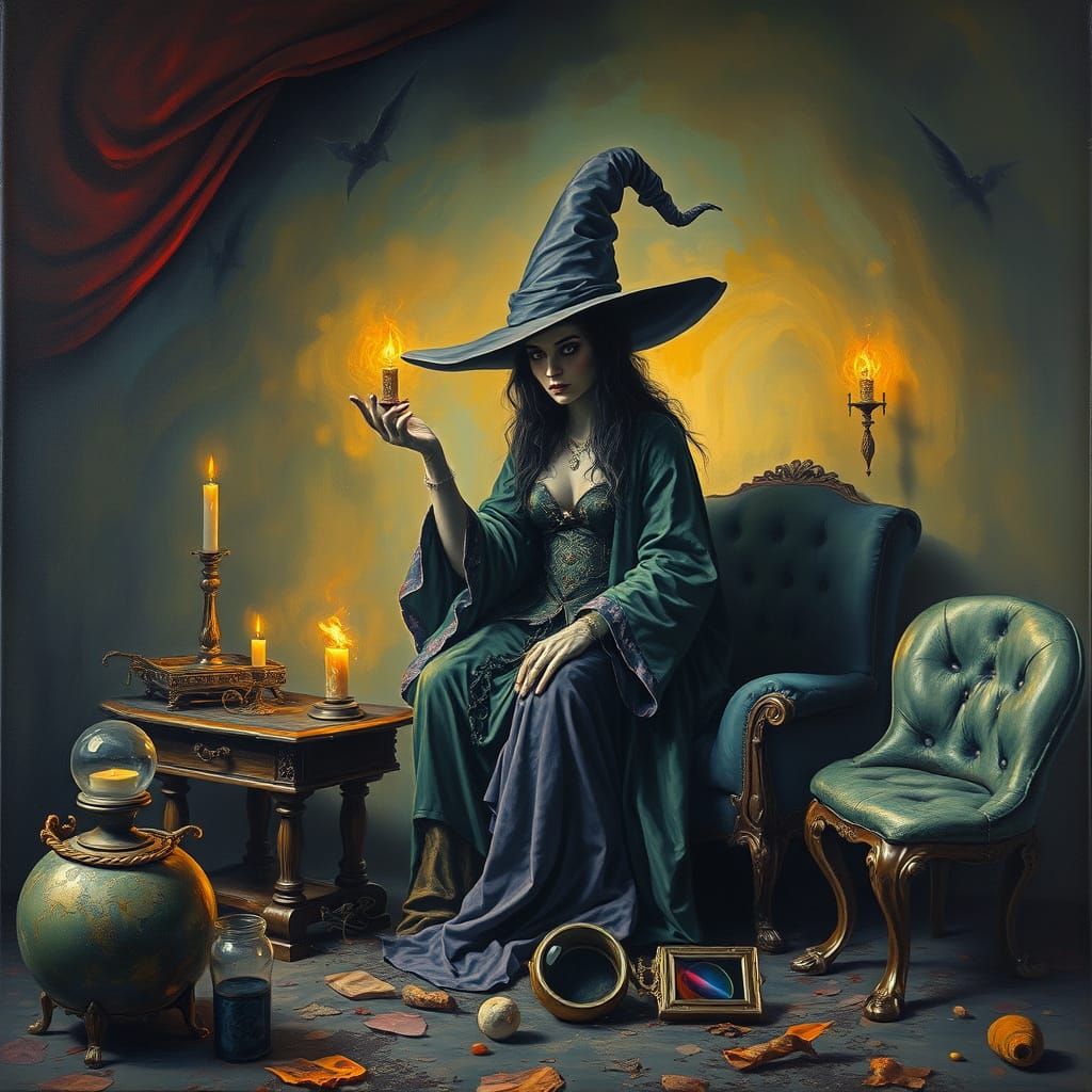 Mystical Witch in Dreamlike Surrealist Den