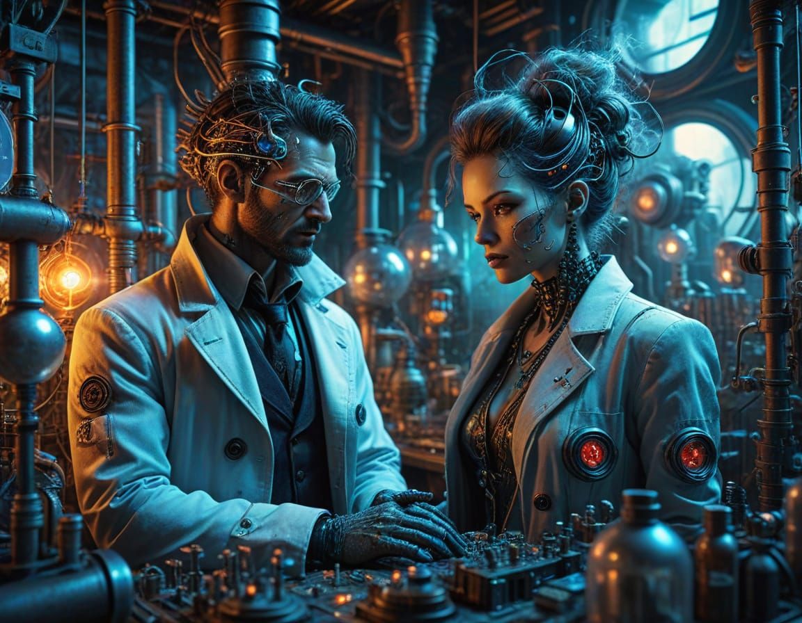 closeup Tommy Danger man and Ms Zing mad scientists in their...
