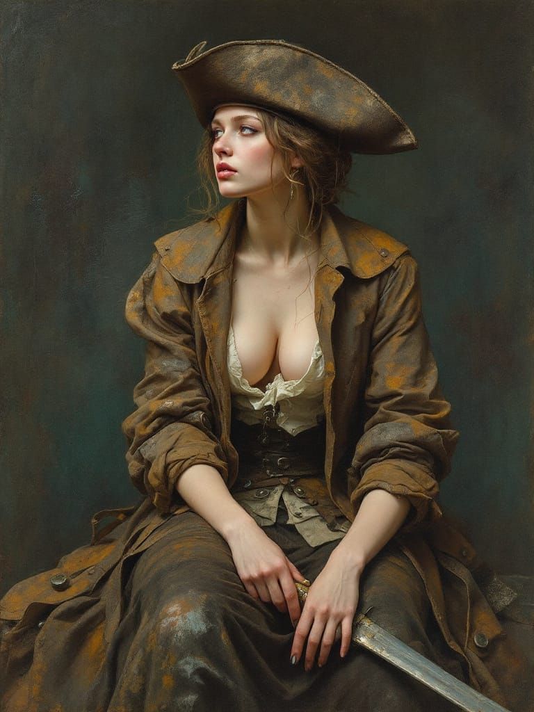 Pirate Portrait with Luminous Detail and Metallic Decay