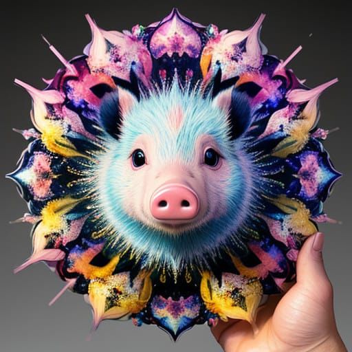 Hyperrealistic Piglet in Kaleidoscopic Colors