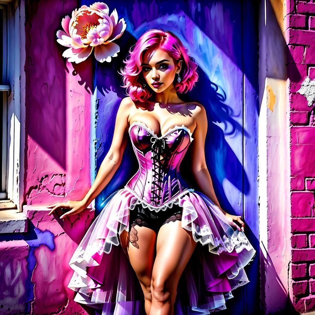 Colorful Chalk Drawing of Woman with Pink Hair