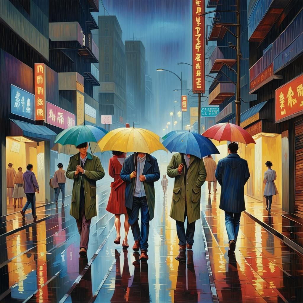 Rainy Urban Street Reflected Colors