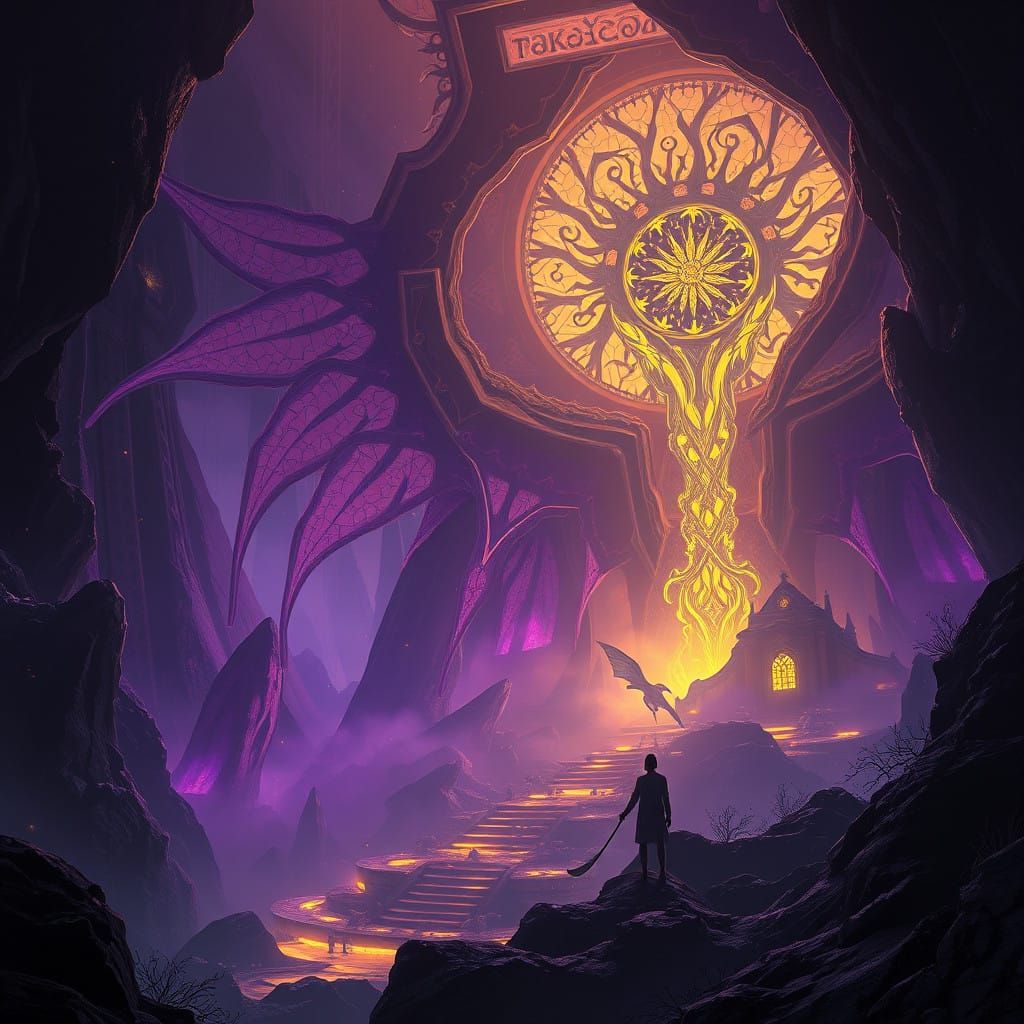 Ethereal Dark Fantasy Scene in Art Nouveau Style