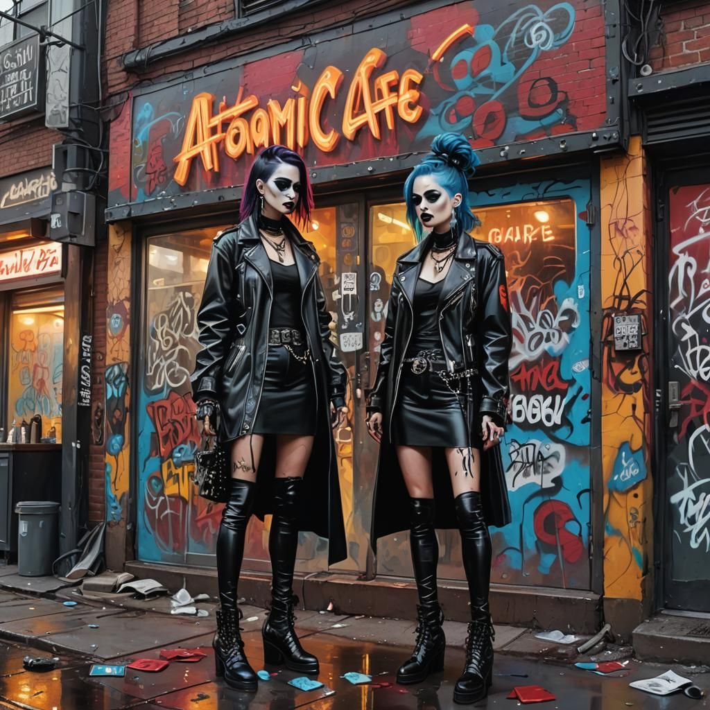 Goth Girls Outside Atomic Cafe, Graffiti Art