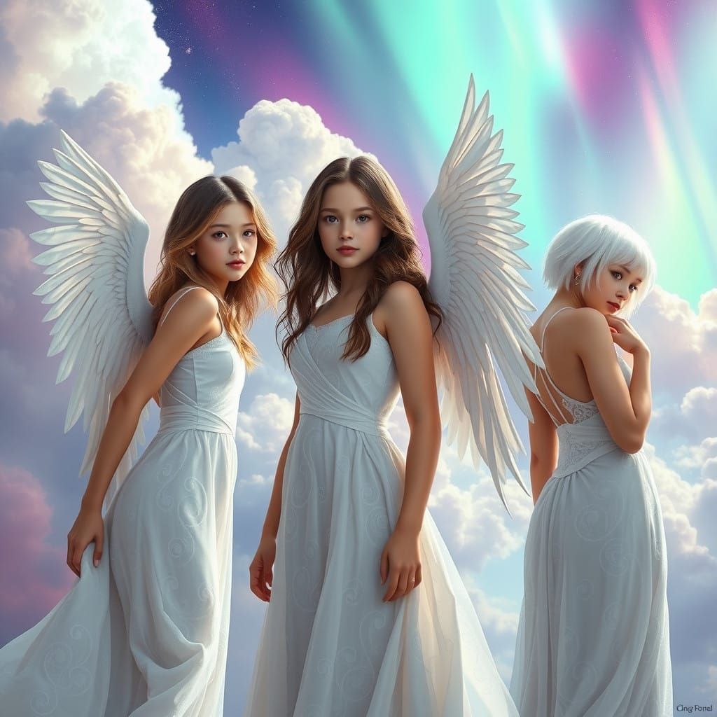 Ethereal Teen Angel Girls in Majestic White Gowns