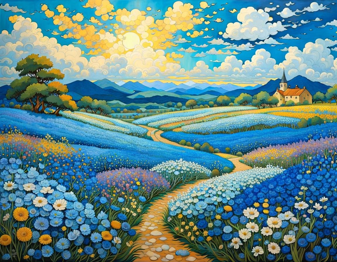 Chromatic Flower Landscape in Van Gogh Style