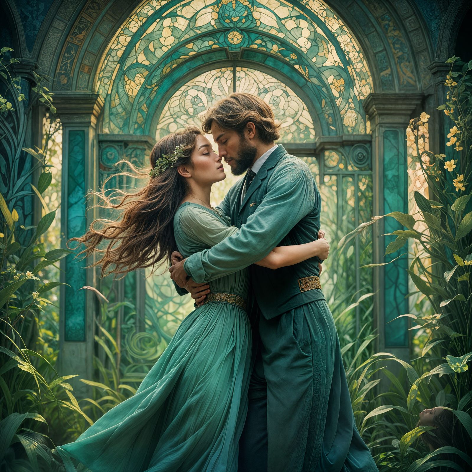 Lo-Fi Embrace in Art Nouveau Style